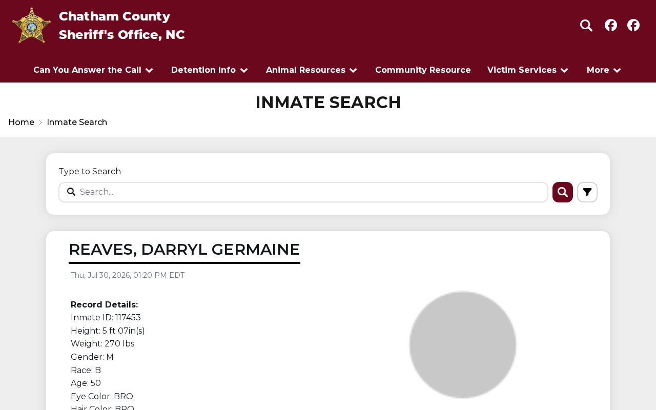 Chatham County Detention Center current custody roster and release verification route